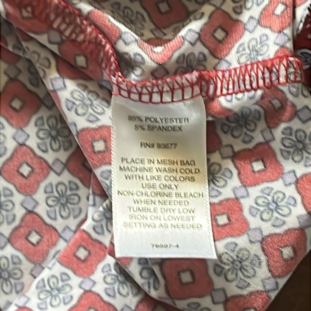 Liz Claiborne Red & White Patterned Blouse with Tie Sleeves Size S - Picture 4 of 8